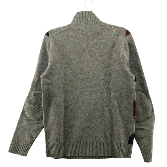 J. Crew Wool Argyle 1/4 Zip Sweater Mens Small S Olive Burgundy Academia Preppy - Picture 2 of 12